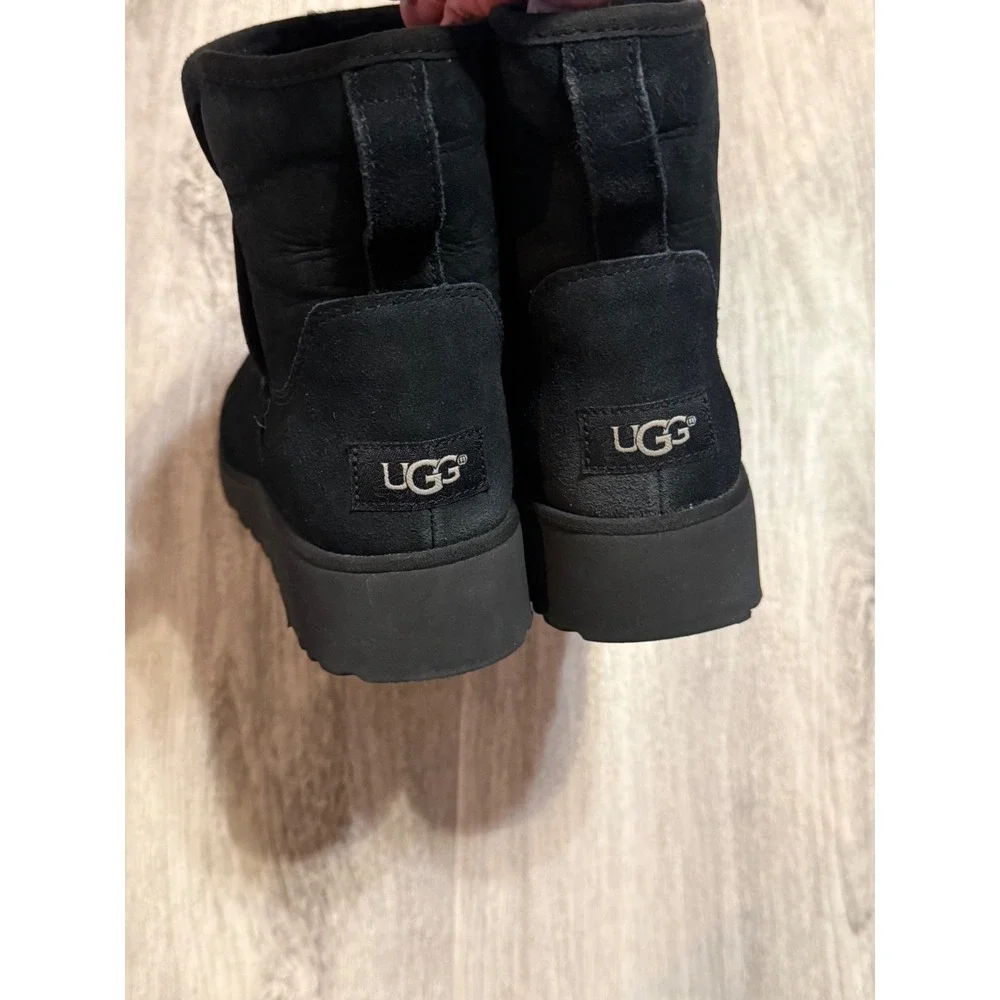 UGG Cory II Black Suede‎ Sheepskin Lined Ankle Wedge Boots 1012497 Womens 7